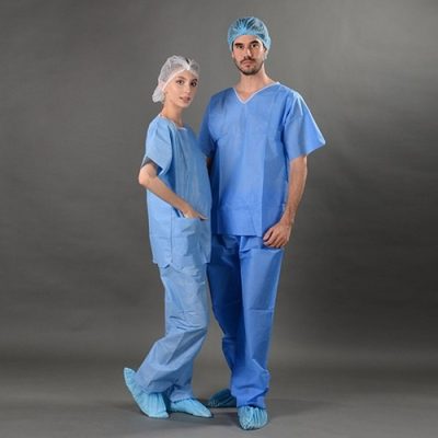 disposable-sms-hospital-scrubs-hospital-clothing-patient-gown-with-V-collar